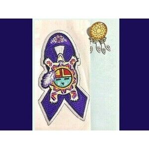 Purple Ribbon w/Turtle End Violence against Native Women Patch &Dreamcatcher Pin